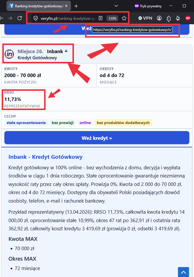 Pożyczka Inbanku w Veryfin