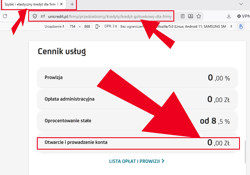 0 zł za konto firmowe dla JDG UniCredit