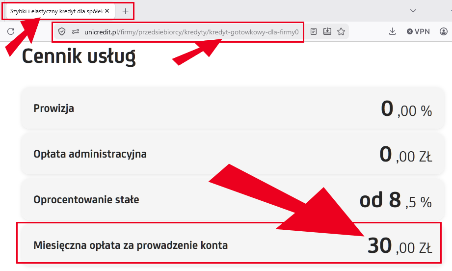 30 zł za konto firmowe dla spółek UniCredit