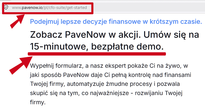 Umawianie się na demo oprogramowania PaveNow CFO Suite