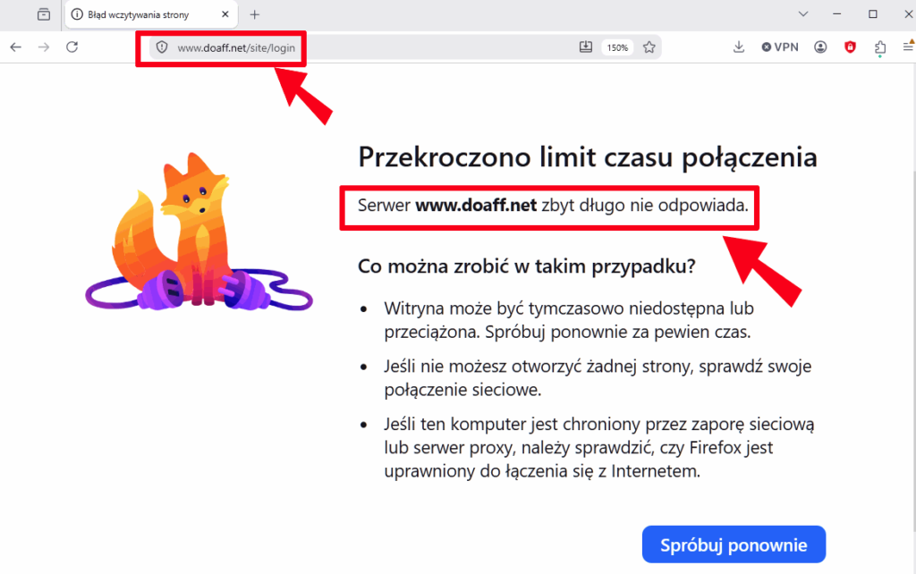 Sieć DoAff nie działa