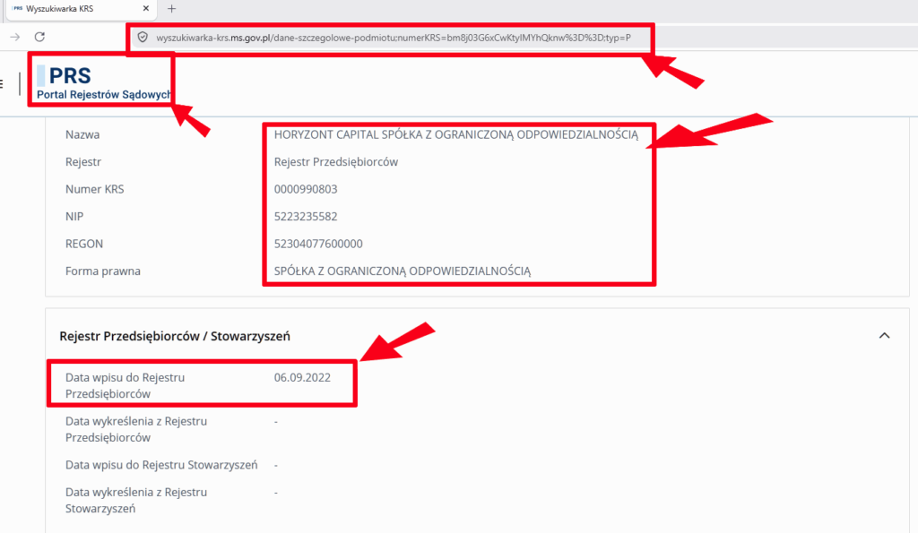 Wyciąg z KRS Horyzont Capital
